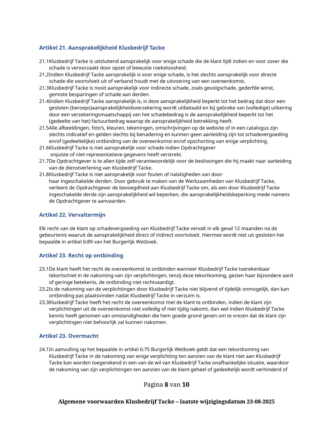Algemene voorwaarden — pagina 8 van 10